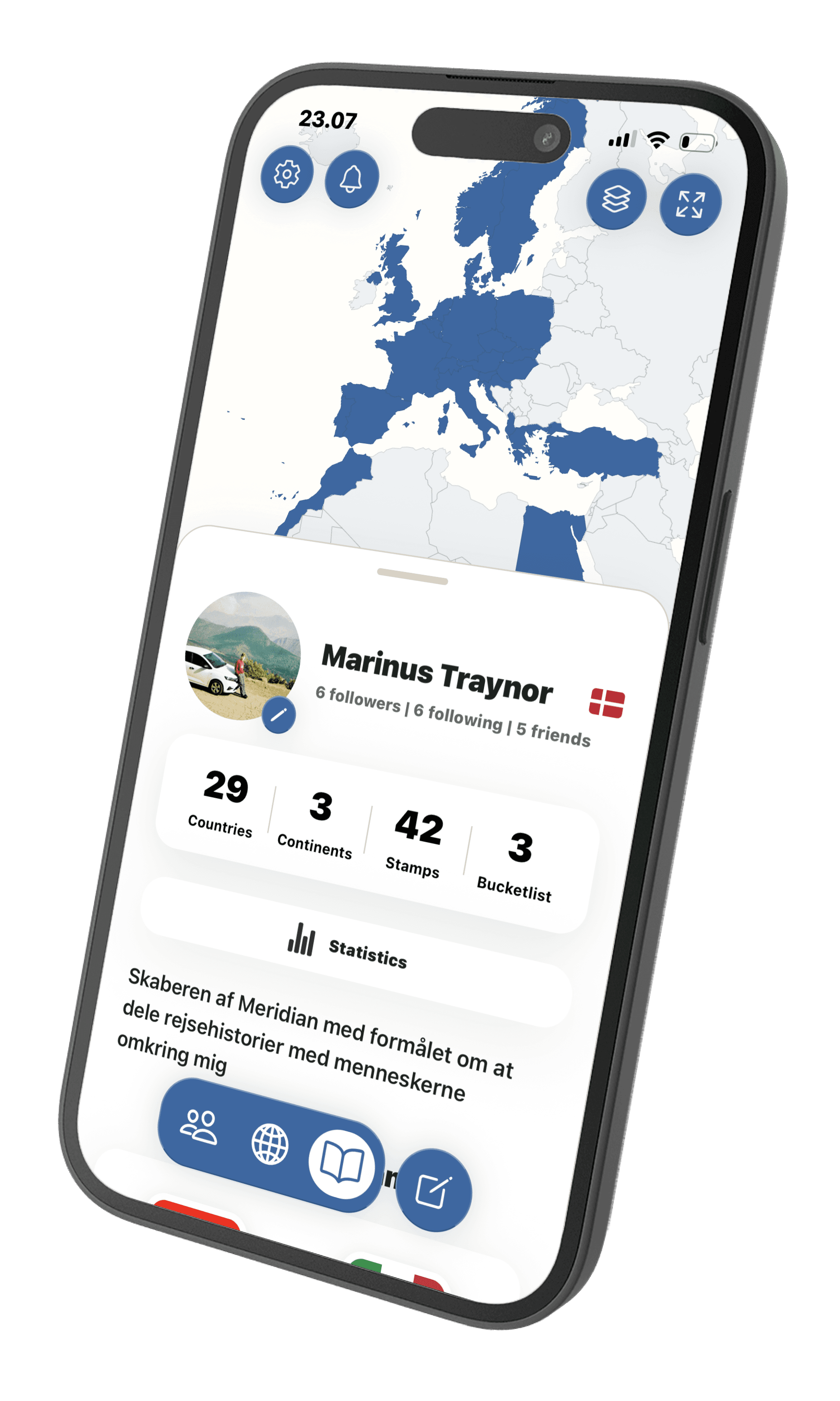 Meridian passport and map screen